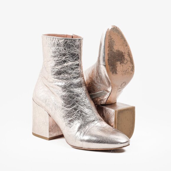 Dries Van Noten Rose-gold Crinkled Patent Leather Boots - Picture 4 of 11